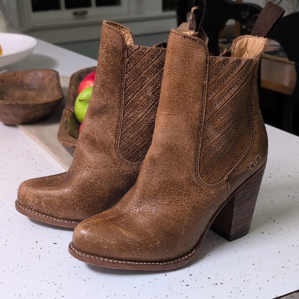 BED|STU Women's Tan Leather Heeled Boots
